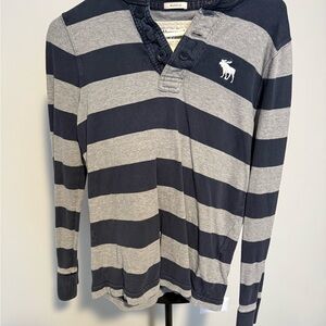 Y2K Abercrombie & Fitch Striped Henley Long Sleeve Shirt Moose Logo Size S
